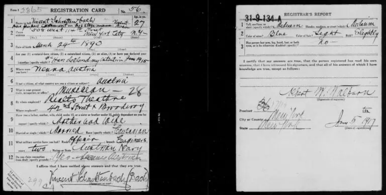 Military Service Registration for WW1