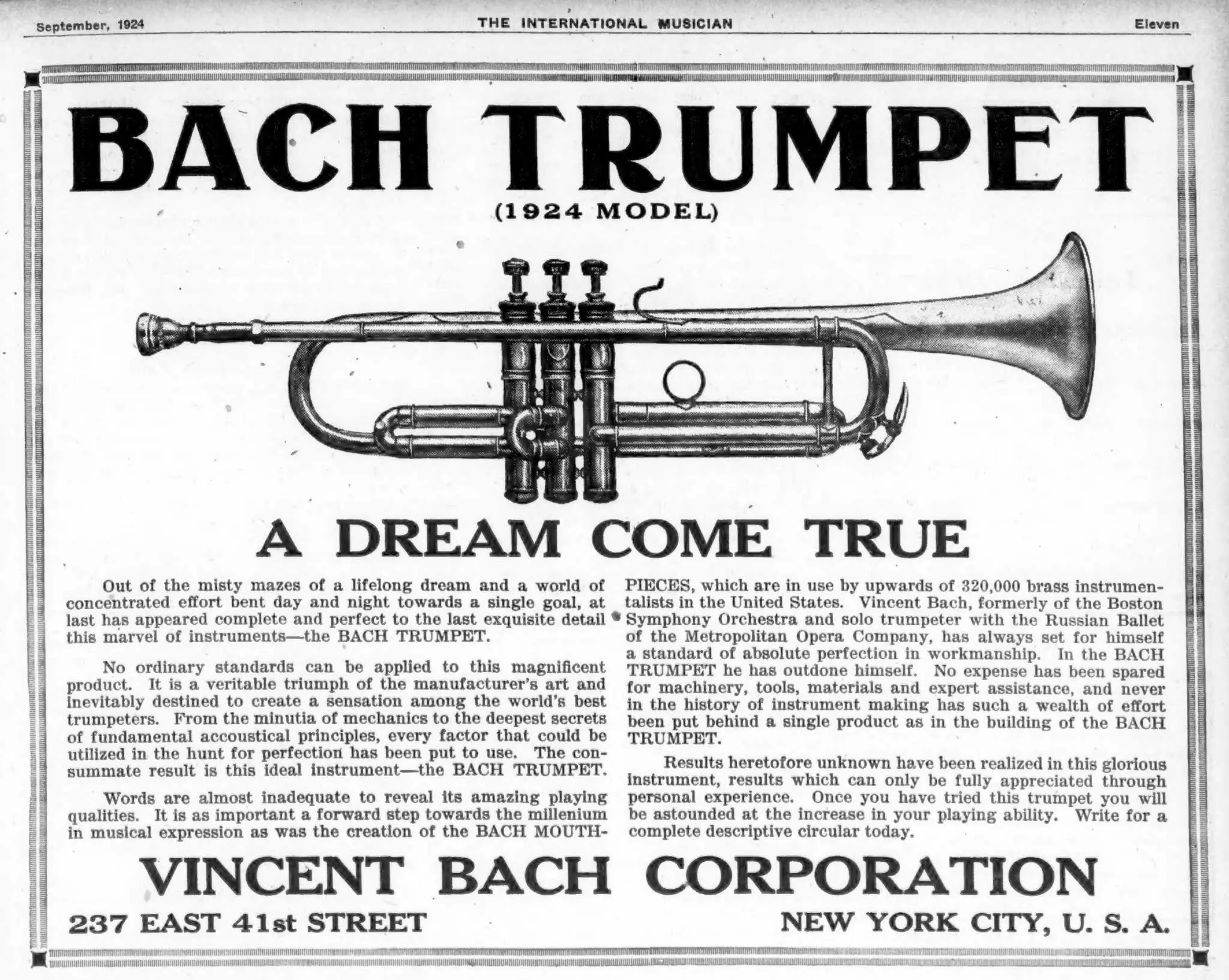 Trumpet Model 1924 International Musician, Sept 1924